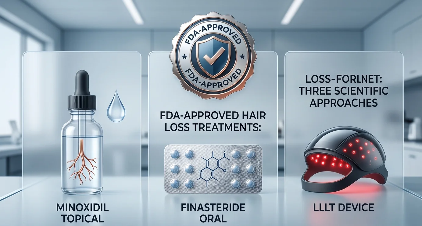FDA-Approved and FDA-Cleared Hair Loss Treatments: Minoxidil, Finasteride, and Low-Level Laser Therapy
